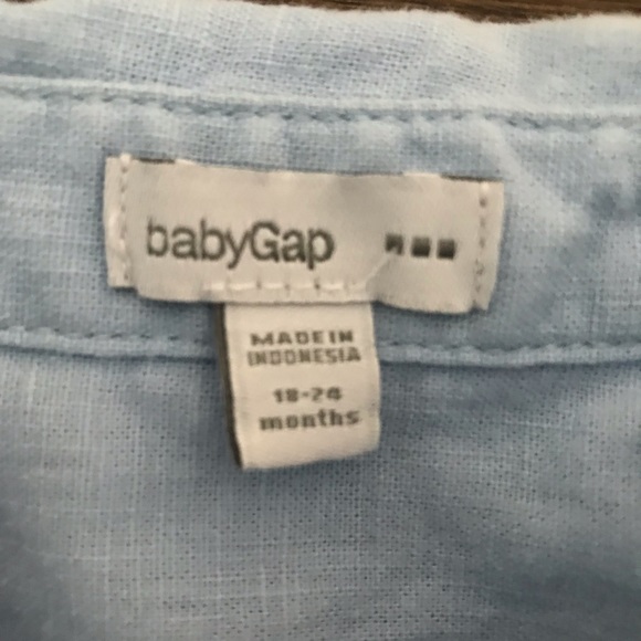 Baby Gap Embroidered Denim Button-Down Shirt 55% Linen 45% Cotton Size 18-24M - Picture 4 of 5